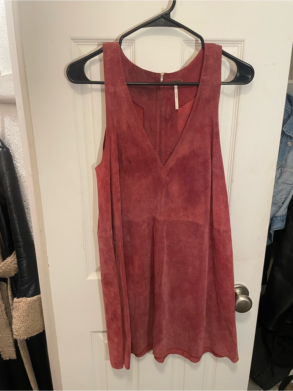 Free People Suede-Look V-Neck Mini Dress in Dusty Rose